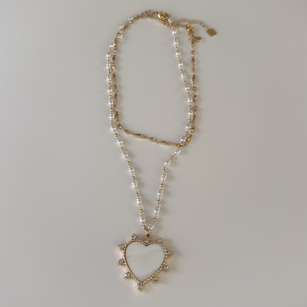 Gold and White Heart Pendant Necklace Set